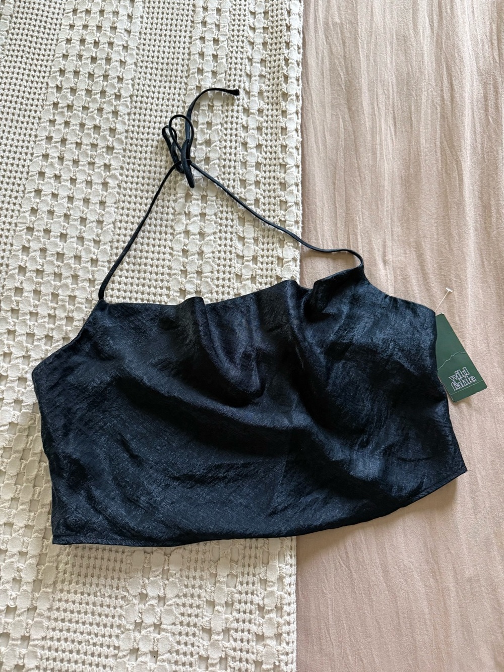 NEW wild fable Black Satin Halter Crop Size M
